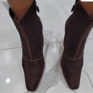 Tod's Dark Brown Suede Heeled Boots